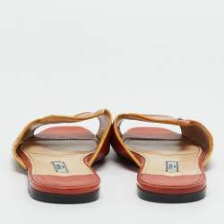 Pre Owned صندل برادا جلد برتقالي لامع مسطح مقاس 37