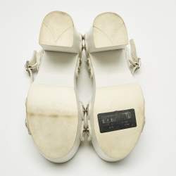 Pre Owned Prada White Leather Ankle Strap Platform Sandals Size 35.5