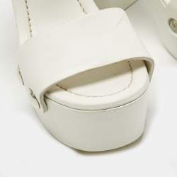 Pre Owned Prada White Leather Ankle Strap Platform Sandals Size 35.5