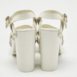 Pre Owned Prada White Leather Ankle Strap Platform Sandals Size 35.5
