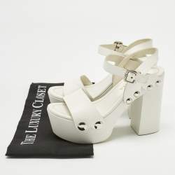 Pre Owned Prada White Leather Ankle Strap Platform Sandals Size 35.5