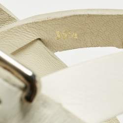 Pre Owned Prada White Leather Ankle Strap Platform Sandals Size 35.5