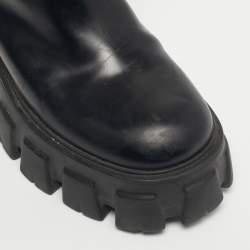 Pre Owned Prada Black Nylon and Patent Leather Monolith Knee Length Boots Size 38