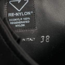 Pre Owned Prada Black Nylon and Patent Leather Monolith Knee Length Boots Size 38