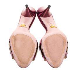 Prada Multicolor Patent Leather Kitten Heel Slides Sandals Size 36