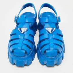 Pre Owned Prada Blue Rubber Monolith Platform Sandals Size 38