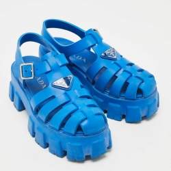 Pre Owned Prada Blue Rubber Monolith Platform Sandals Size 38