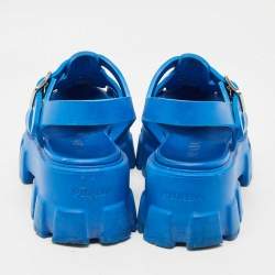 Pre Owned Prada Blue Rubber Monolith Platform Sandals Size 38
