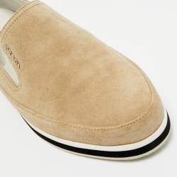 Pre Owned Prada Sport Grey Suede Crystal Embellished Slip On Sneakers Size 39