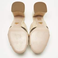 Pre Owned Prada Beige Patent Leather Crisscross Crystals Embellished Slide Sandals Size 41