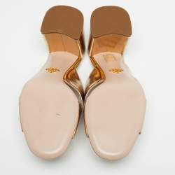 Pre Owned Prada Gold Patent Leather Crisscross Embellished Sandals Size 41