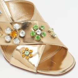 Pre Owned Prada Gold Patent Leather Crisscross Embellished Sandals Size 41