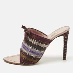 Pre Owned Prada Multicolor Satin Ribbon Bow Slide Sandals Size 39