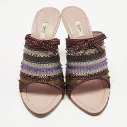 Pre Owned Prada Multicolor Satin Ribbon Bow Slide Sandals Size 39