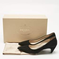 Pre Owned Prada Black Suede Pointed Toe Kitten Heel  Pumps Size 37.5