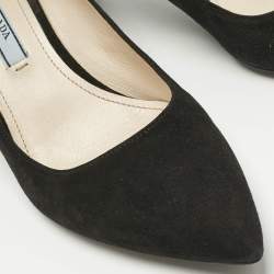 Pre Owned Prada Black Suede Pointed Toe Kitten Heel  Pumps Size 37.5