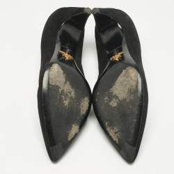 Pre Owned Prada Black Suede Pointed Toe Kitten Heel  Pumps Size 37.5