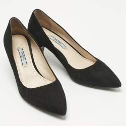 Pre Owned Prada Black Suede Pointed Toe Kitten Heel  Pumps Size 37.5