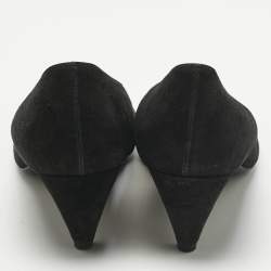 Pre Owned Prada Black Suede Pointed Toe Kitten Heel  Pumps Size 37.5