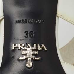 Pre Owned Prada White Leather Logo Pointed Toe Slingback Pumps Size 36