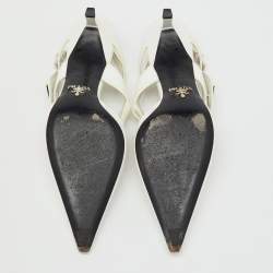Pre Owned Prada White Leather Logo Pointed Toe Slingback Pumps Size 36
