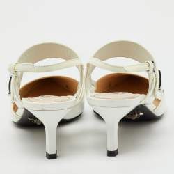 Pre Owned Prada White Leather Logo Pointed Toe Slingback Pumps Size 36
