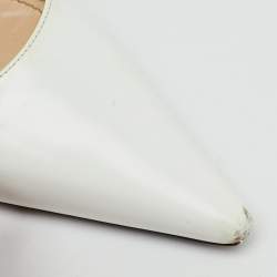 Pre Owned Prada White Leather Logo Pointed Toe Slingback Pumps Size 36