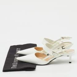 Pre Owned Prada White Leather Logo Pointed Toe Slingback Pumps Size 36