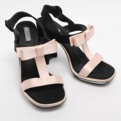 Pre Owned Prada Pink/Black Satin Bow Slingback Sandals Size 38.5