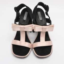 Pre Owned Prada Pink/Black Satin Bow Slingback Sandals Size 38.5