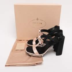 Pre Owned Prada Pink/Black Satin Bow Slingback Sandals Size 38.5