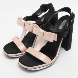 Pre Owned Prada Pink/Black Satin Bow Slingback Sandals Size 38.5
