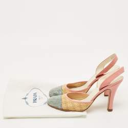 Pre Owned Prada Multicolor Croc Embossed Leather and Raffia Slingback Pumps Size 36