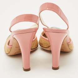 Pre Owned Prada Multicolor Croc Embossed Leather and Raffia Slingback Pumps Size 36