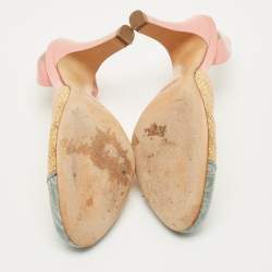 Pre Owned Prada Multicolor Croc Embossed Leather and Raffia Slingback Pumps Size 36