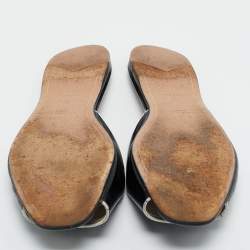 Pre Owned Prada Black Saffiano Patent Leather Flat Slide Size 37