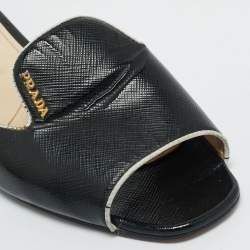 Pre Owned Prada Black Saffiano Patent Leather Flat Slide Size 37