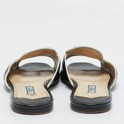 Pre Owned Prada Black Saffiano Patent Leather Flat Slide Size 37