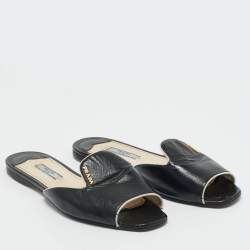 Pre Owned Prada Black Saffiano Patent Leather Flat Slide Size 37