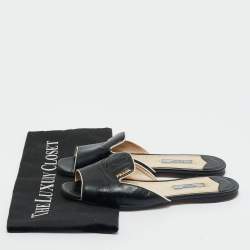 Pre Owned Prada Black Saffiano Patent Leather Flat Slide Size 37