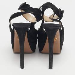 Pre Owned Prada Black Suede Peep Toe Ankle Strap Pumps Size 38