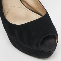 Pre Owned Prada Black Suede Peep Toe Ankle Strap Pumps Size 38
