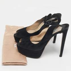 Pre Owned Prada Black Suede Peep Toe Ankle Strap Pumps Size 38