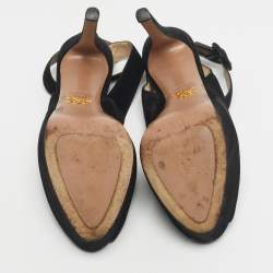 Pre Owned Prada Black Suede Peep Toe Ankle Strap Pumps Size 38