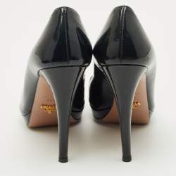 Pre Owned Prada Navy Blue Patent Leather Peep Toe Pumps Size 39.5