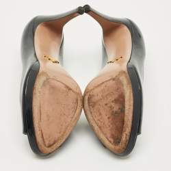 Pre Owned Prada Navy Blue Patent Leather Peep Toe Pumps Size 39.5