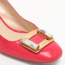 Pre Owned Prada Pink Patent Leather Embellished Square Toe Pumps Size 41