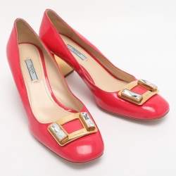 Pre Owned Prada Pink Patent Leather Embellished Square Toe Pumps Size 41