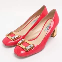 Pre Owned Prada Pink Patent Leather Embellished Square Toe Pumps Size 41