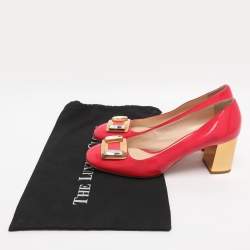 Pre Owned Prada Pink Patent Leather Embellished Square Toe Pumps Size 41